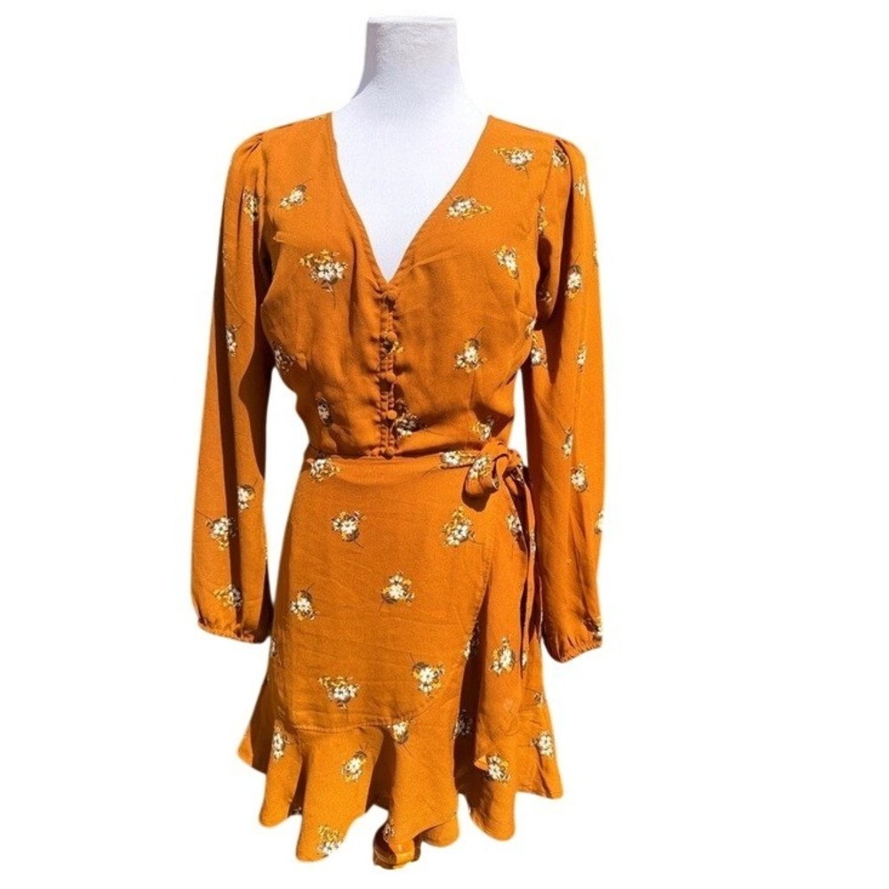 Abercrombie & Fitch Womens Floral Wrap Mini Dress Rust Orange Long Sleeve Size S